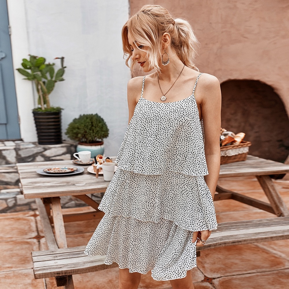 🔥 White Dot Print Tiered Slip Dress - Picture 8 of 8